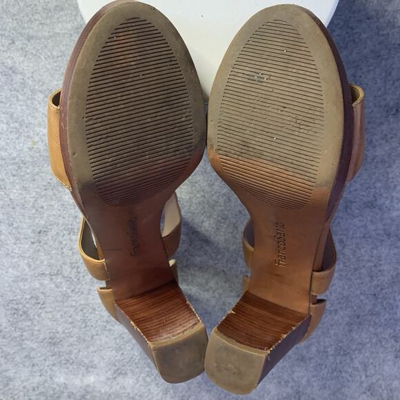 Franco Sarto Tan Leather Open Toe Zip Up Sandals, Women’s Size 8M 4” Heel - Picture 12 of 12